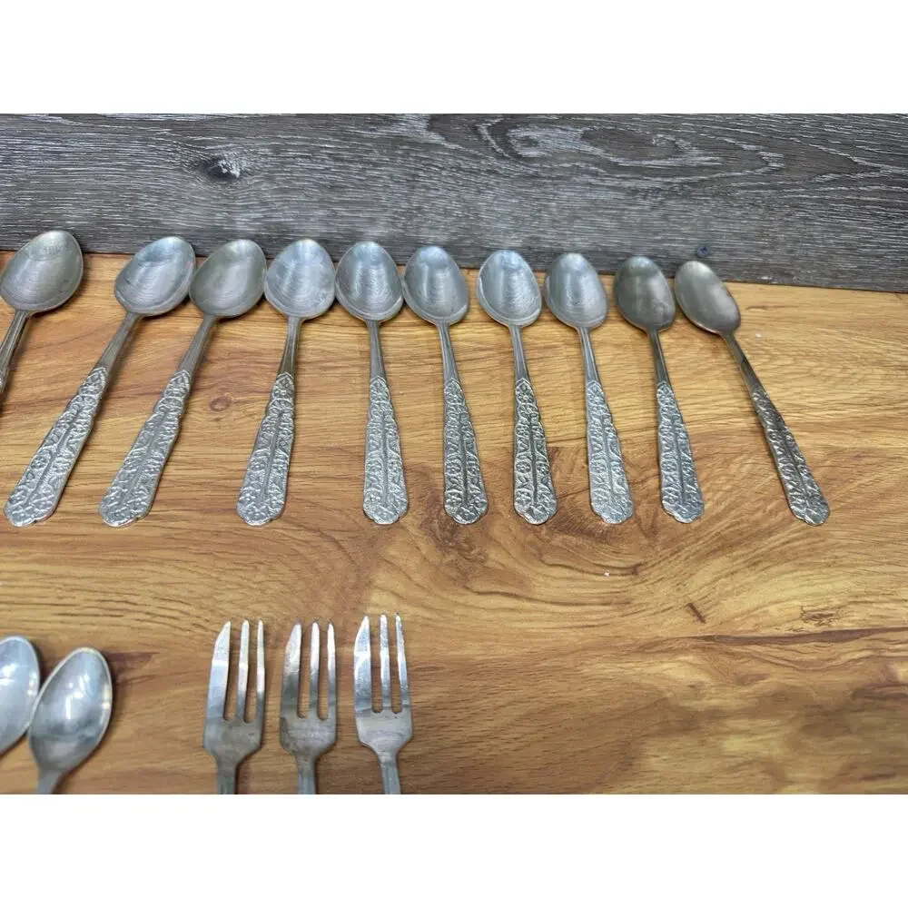 Antique German Silver Alpacca Flatware Set (32 Pieces) - Ornate Scroll Design